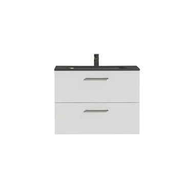 Tiger badkamermeubel Studio 80cm hoogglans wit/matzwart met ronde RVS greep Tiger Badkamermeubel Studio 80cm Hoogglans Wit/matzwart Met Ronde RVS Greep -Badkamerwinkel Voor Thuis 123 559