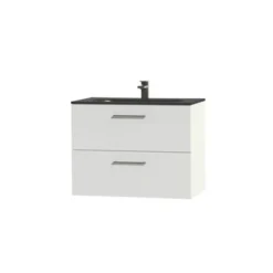 Tiger Badkamermeubel Studio 80cm Hoogglans Wit/matzwart Met Ronde RVS Greep 2 Tiger Badkamermeubel Studio 80cm Hoogglans Wit/matzwart Met Ronde RVS Greep -Badkamerwinkel Voor Thuis 123 560