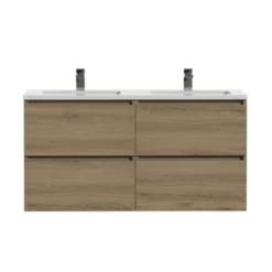 Tiger Karlo Badkamermeubel 120 Cm Chalet Eiken Met Wastafel Hoogglans Wit -Badkamerwinkel Voor Thuis 123 589