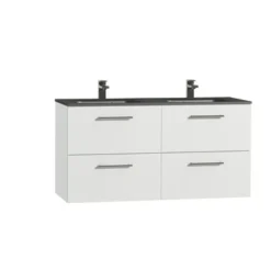 Tiger Badkamermeubel Studio 120cm Hoogglans Wit/matzwart Met Ronde RVS Greep