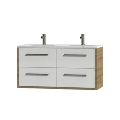 Tiger Badkamermeubel Boston 120cm Chalet Eik/wit Met Grepen RVS 2 Tiger Badkamermeubel Boston 120cm Chalet Eik/wit Met Grepen RVS -Badkamerwinkel Voor Thuis 123 621