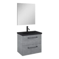 Atlantic Badmeubelset Sienna Met Spiegel En Zwarte Wastafel 60cm Beton
