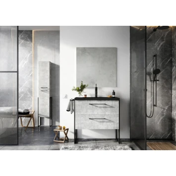 Atlantic badmeubelset Sienna met spiegel en zwarte wastafel 60cm beton Atlantic Badmeubelset Sienna Met Spiegel En Zwarte Wastafel 60cm Beton -Badkamerwinkel Voor Thuis 123 628