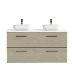 Tiger Badkamermeubel Studio 120cm Naturel Eik/witte Waskom Met Vierkante Greep