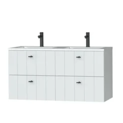 Tiger Maryport Badkamermeubelset 120 Cm Mat Wit Met Wit Glanzende Polybeton Wastafel En Matzwarte Grepen