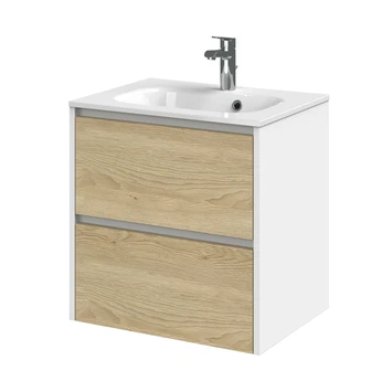 Tiger Reverse Meubelset 60 cm met 2 lades Naturel eik / Mat wit inclusief Oval wastafel Hoogglans wit Tiger Reverse Meubelset 60 Cm Met 2 Lades Naturel Eik / Mat Wit Inclusief Oval Wastafel Hoogglans Wit -Badkamerwinkel Voor Thuis 123 675