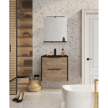 Atlantic badmeubelset Aria met spiegel en zwarte wastafel 60cm Canela Eiken Atlantic Badmeubelset Aria met Spiegel En Zwarte Wastafel 60cm Canela Eiken -Badkamerwinkel Voor Thuis 123 701