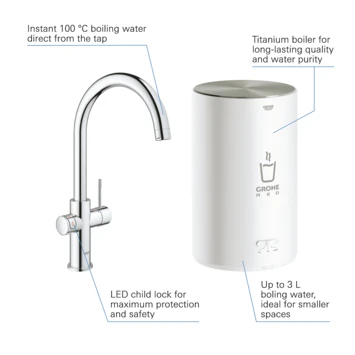 Grohe Red Compact Keukenkraan met C-uitloop en 4 liter Kokend Water Boiler Chroom Grohe Red Compact Keukenkraan Met C-uitloop En 4 Liter Kokend Water Boiler Chroom -Badkamerwinkel Voor Thuis 123 7102