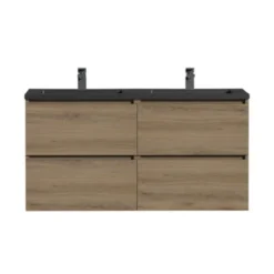 Tiger Karlo Badkamermeubel 120cm Chalet Eik Met Zwart Wastafelblad -Badkamerwinkel Voor Thuis 123 717