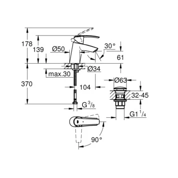 Grohe Wastafelkraan Start S met Hendel en Waste Chroom Grohe Wastafelkraan Start S Met Hendel En Waste Chroom -Badkamerwinkel Voor Thuis 123 7435