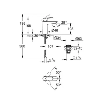 Grohe Wastafelkraan Start Edge M met Hendel Chroom Grohe Wastafelkraan Start Edge M Met Hendel Chroom -Badkamerwinkel Voor Thuis 123 7469