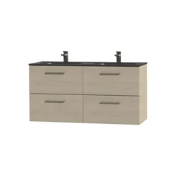 Tiger Badkamermeubel Studio 120cm Naturel Eik/matzwart Met RVS Greep -Badkamerwinkel Voor Thuis 123 80