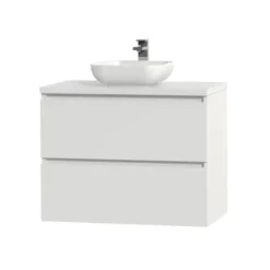 Tiger Karlo Badkamermeubelset 80 Cm Hoogglans Wit Met Wit Houten Wasblad En Glanzend Witte Keramische Waskom