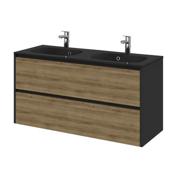 Tiger Reverse Meubelset 120 cm met 2 lades Chalet eik / Mat zwart inclusief Oval wastafel dubbel Mat zwart Tiger Reverse Meubelset 120 Cm Met 2 Lades Chalet Eik / Mat Zwart Inclusief Oval Wastafel Dubbel Mat Zwart -Badkamerwinkel Voor Thuis 123 900