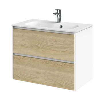 Tiger Reverse Meubelset 80 cm met 2 lades Naturel eik / Mat wit inclusief Oval wastafel Mat wit Tiger Reverse Meubelset 80 Cm Met 2 Lades Naturel Eik / Mat Wit Inclusief Oval Wastafel Mat Wit -Badkamerwinkel Voor Thuis 123 913