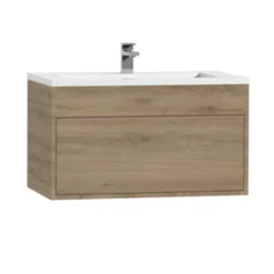 Tiger Helsinki Badkamermeubel 80 Cm Chalet Eiken Met Wastafel Polybeton Hoogglans Wit