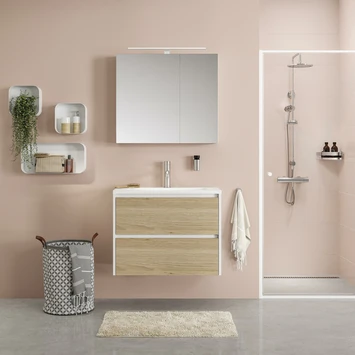 Tiger Reverse Meubelset 80 cm met 2 lades Naturel eik / Mat wit inclusief Oval wastafel Mat wit Tiger Reverse Meubelset 80 Cm Met 2 Lades Naturel Eik / Mat Wit Inclusief Oval Wastafel Mat Wit -Badkamerwinkel Voor Thuis 123 921