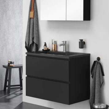 Tiger badkamermeubelset Karlo 80cm matzwart met zwarte wastafel Tiger Badkamermeubelset Karlo 80cm Matzwart Met Zwarte Wastafel -Badkamerwinkel Voor Thuis 123 954