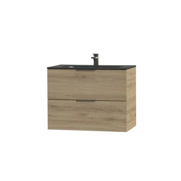 Tiger Studio badkamermeubel 80 cm chalet eiken met wastafel polybeton mat zwart greep rvs plat Tiger Studio Badkamermeubel 80 Cm Chalet Eiken Met Wastafel Polybeton Mat Zwart Greep Rvs Plat -Badkamerwinkel Voor Thuis 123 963