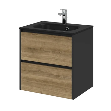 Tiger Reverse Meubelset met 2 lades 60 cm Chalet eik / Mat zwart inclusief Oval wastafel mat zwart Tiger Reverse Meubelset Met 2 Lades 60 Cm Chalet Eik / Mat Zwart Inclusief Oval Wastafel Mat Zwart -Badkamerwinkel Voor Thuis 123 965