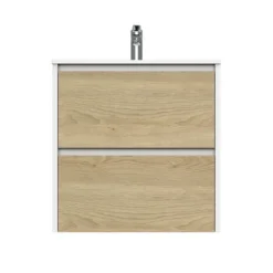 Tiger Reverse Meubelset Met 2 Lades 60 Cm Naturel Eik / Mat Wit Inclusief Oval Wastafel Mat Wit -Badkamerwinkel Voor Thuis 123 984