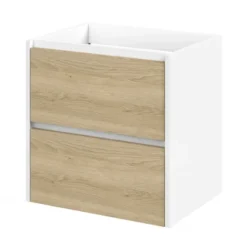 Tiger Reverse Meubelset Met 2 Lades 60 Cm Naturel Eik / Mat Wit Inclusief Oval Wastafel Mat Wit -Badkamerwinkel Voor Thuis 123 985